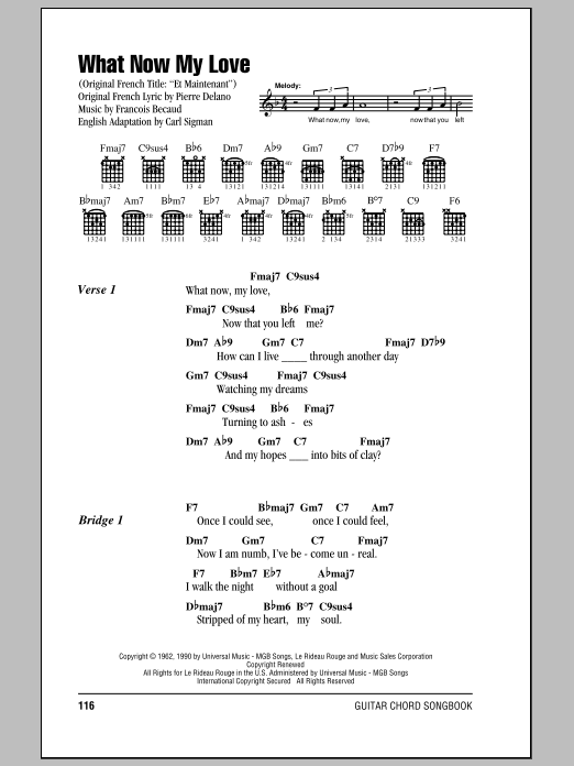 Gilbert Becaud What Now My Love sheet music notes and chords. Download Printable PDF.