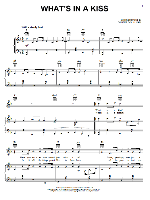 Gilbert O'Sullivan What's In A Kiss sheet music notes and chords. Download Printable PDF.