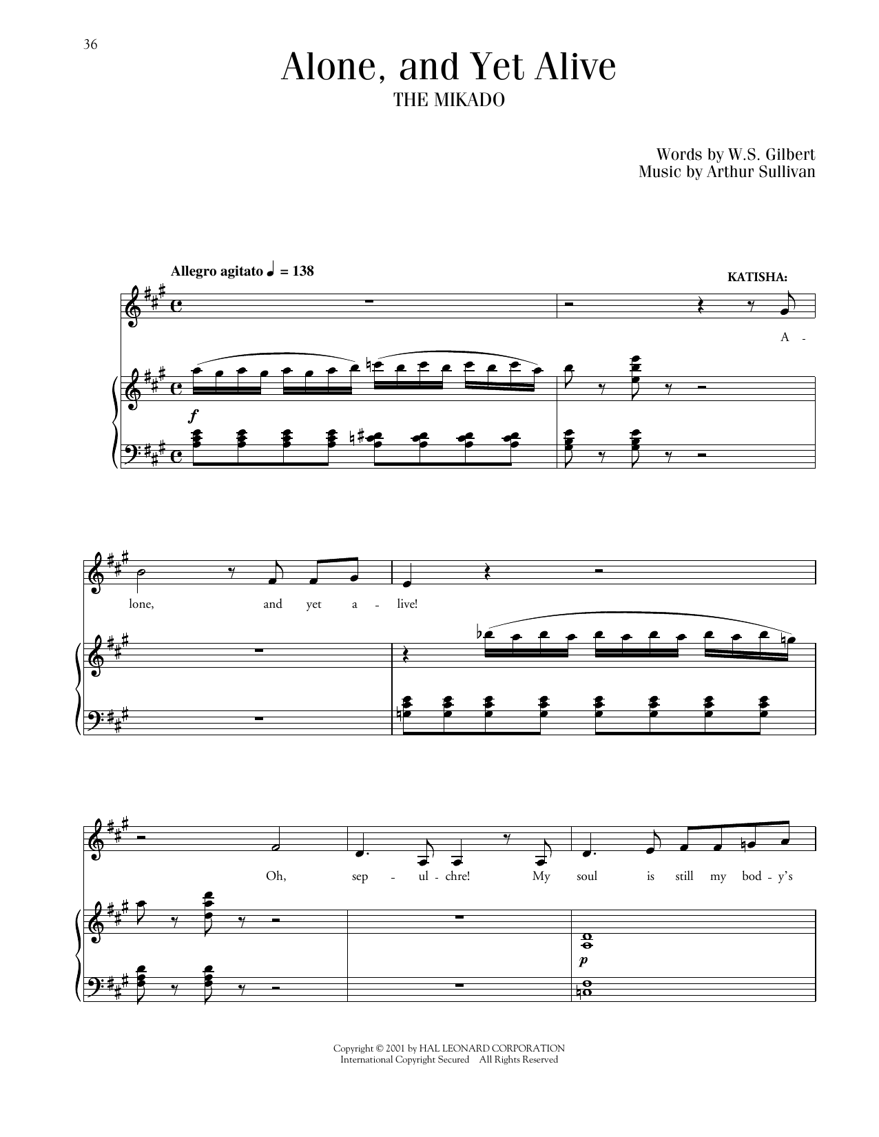 Gilbert & Sullivan Alone, And Yet Alive (from The Mikado) sheet music notes and chords. Download Printable PDF.