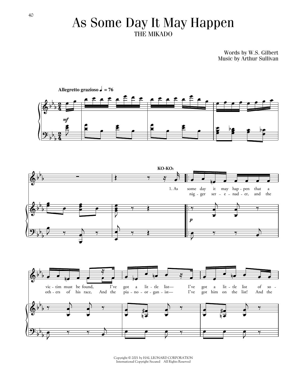 Gilbert & Sullivan As Some Day It May Happen (from The Mikado) sheet music notes and chords arranged for Piano & Vocal