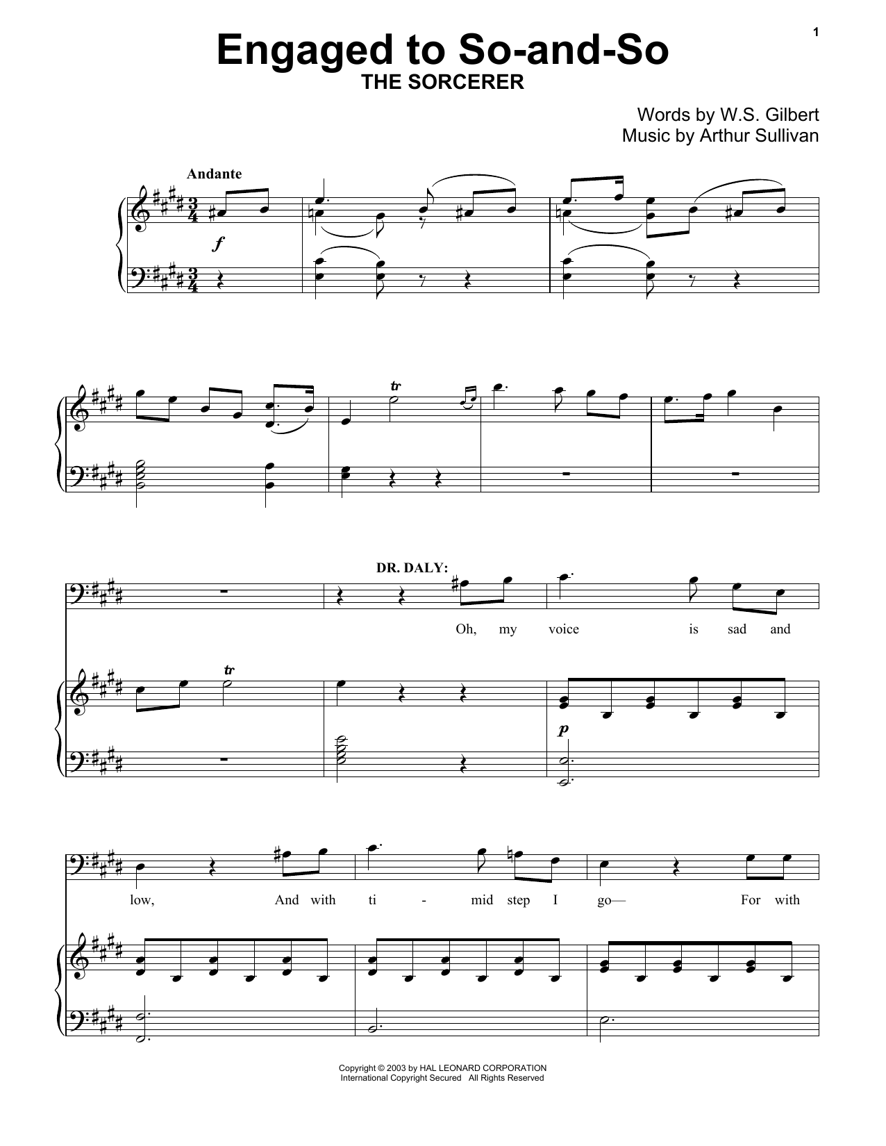 Gilbert & Sullivan Engaged To So-And-So sheet music notes and chords arranged for Piano Solo