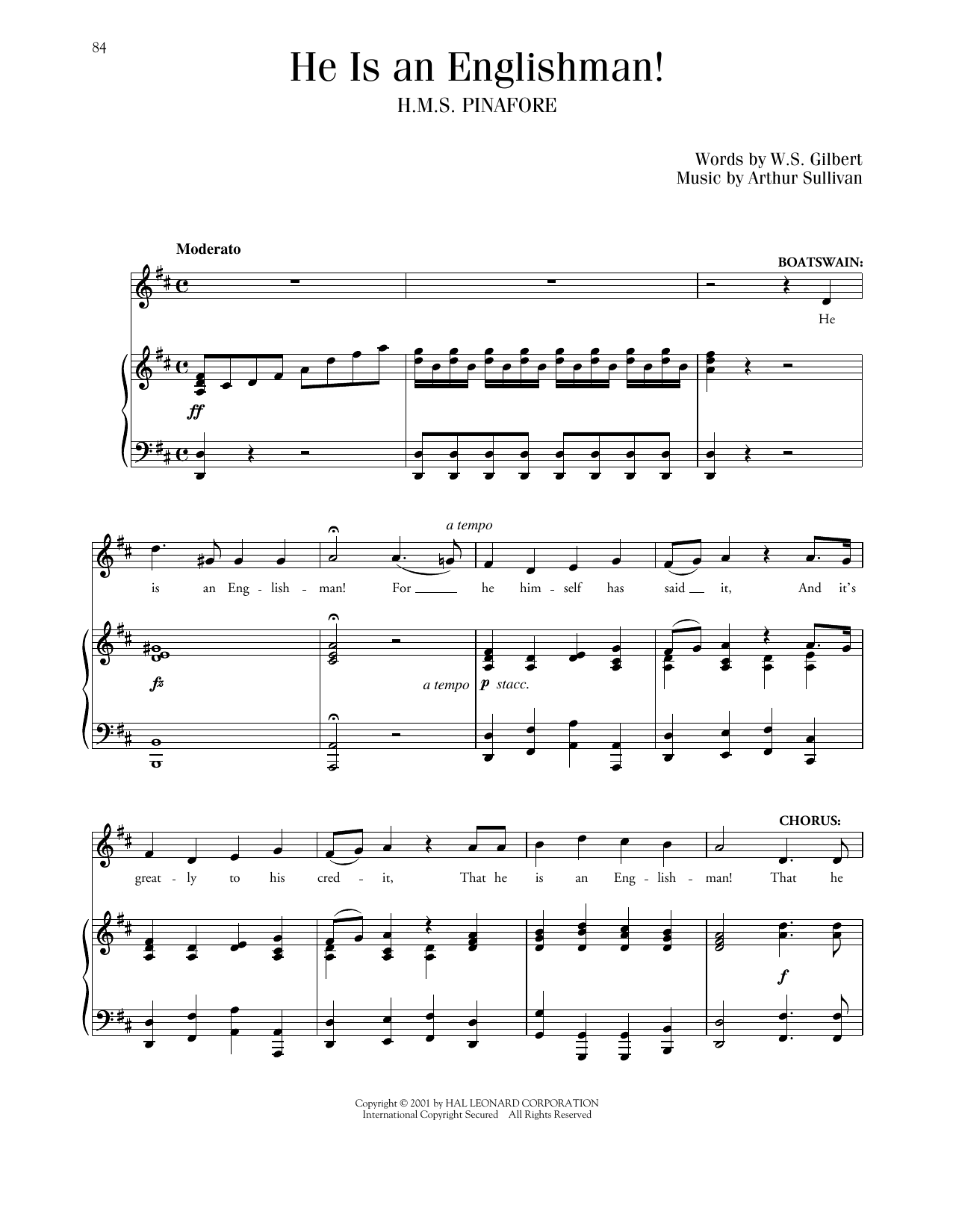 Gilbert & Sullivan He Is An Englishman sheet music notes and chords. Download Printable PDF.