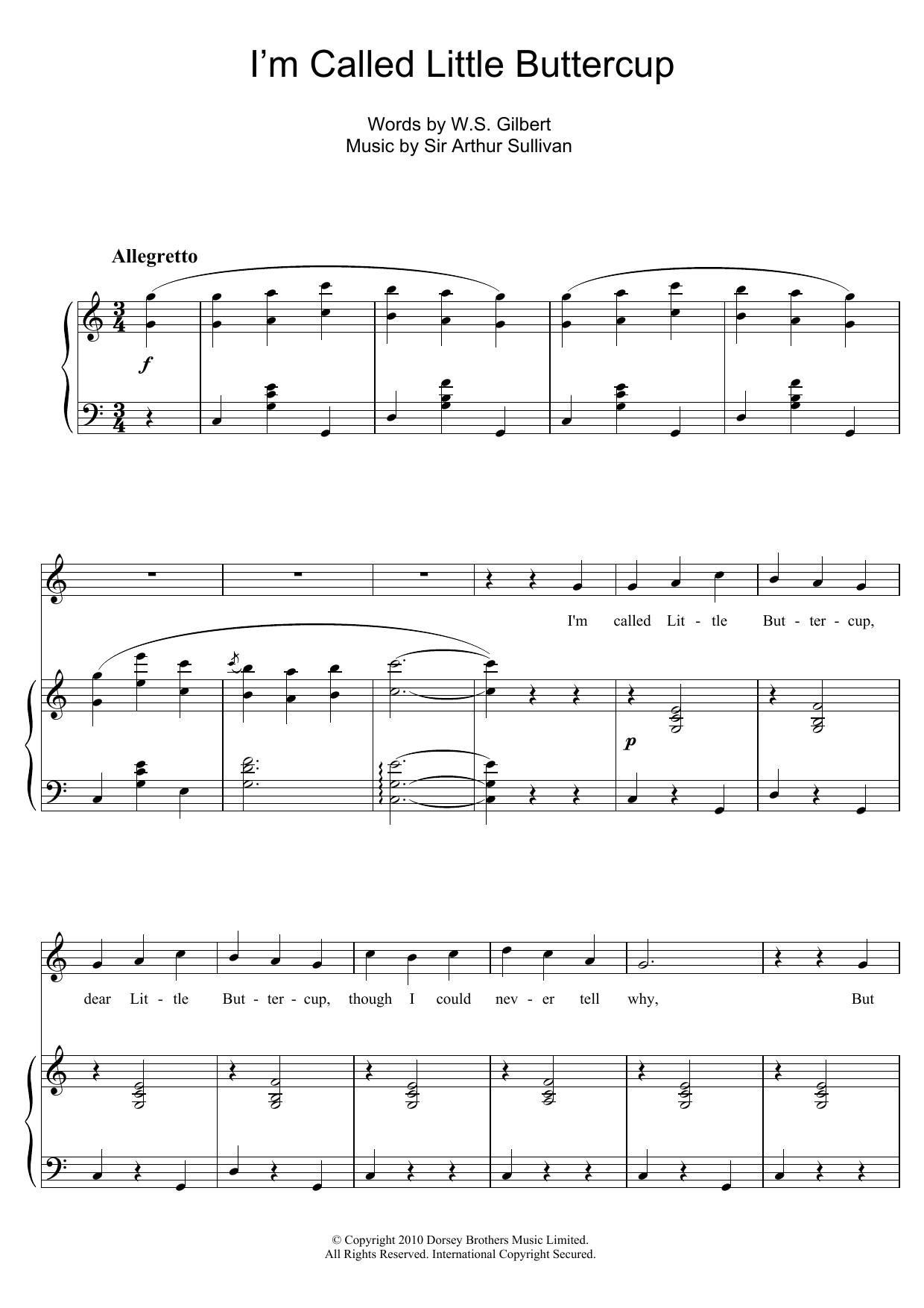 Gilbert & Sullivan I'm Called Little Buttercup sheet music notes and chords. Download Printable PDF.