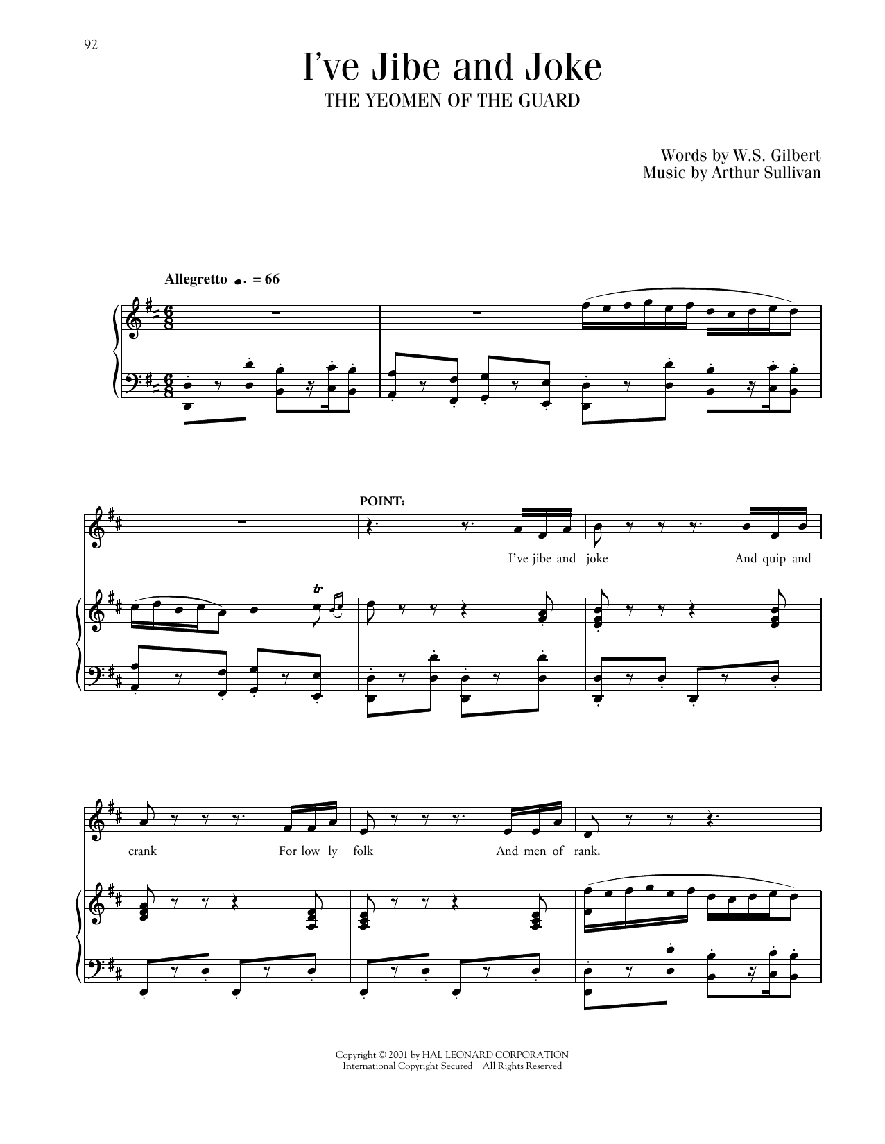 Gilbert & Sullivan I've Jibe And Joke (from The Yeomen Of The Guard) sheet music notes and chords. Download Printable PDF.