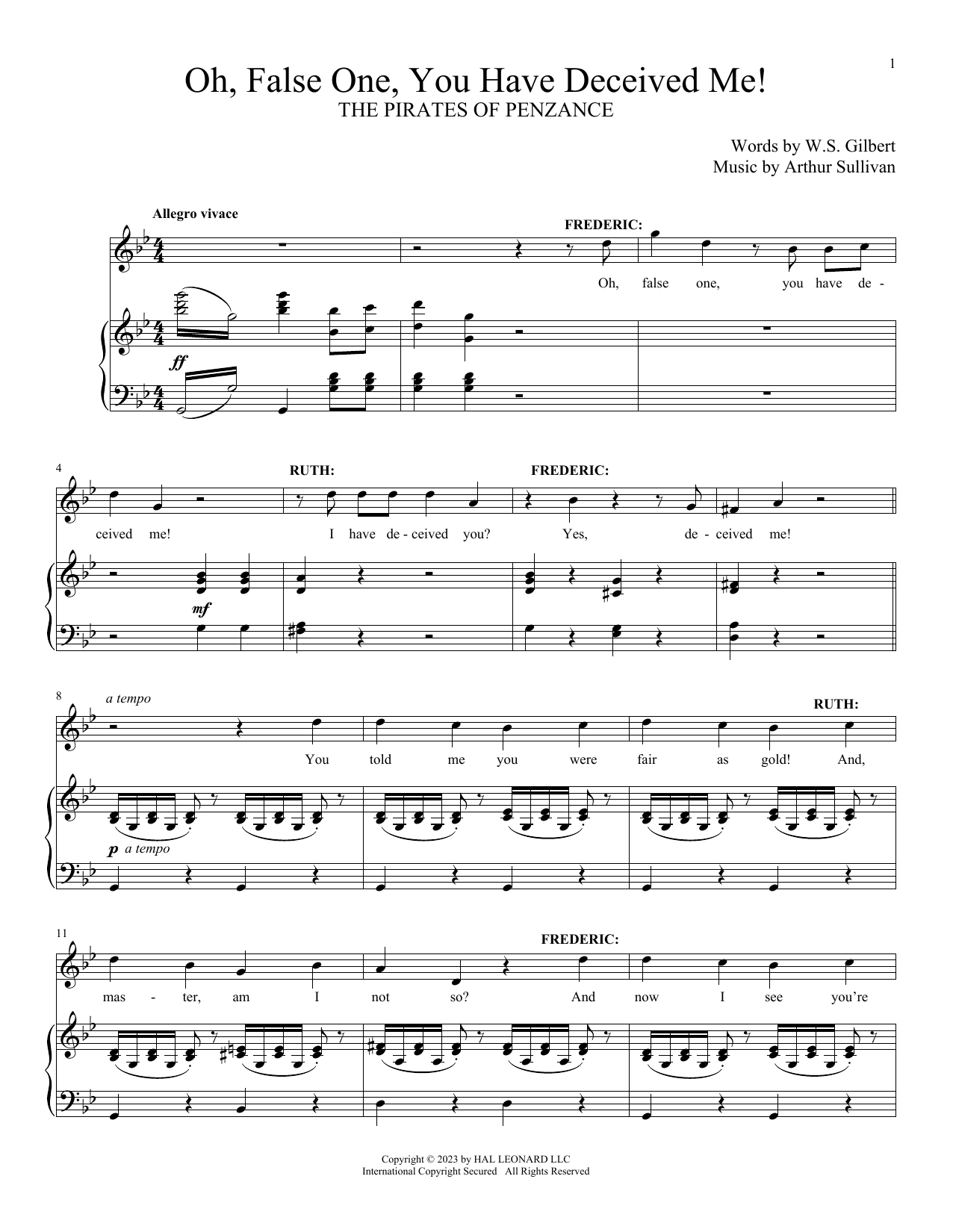 Gilbert & Sullivan Oh, False One, You Have Deceived Me (from The Pirates Of Penzance) sheet music notes and chords. Download Printable PDF.