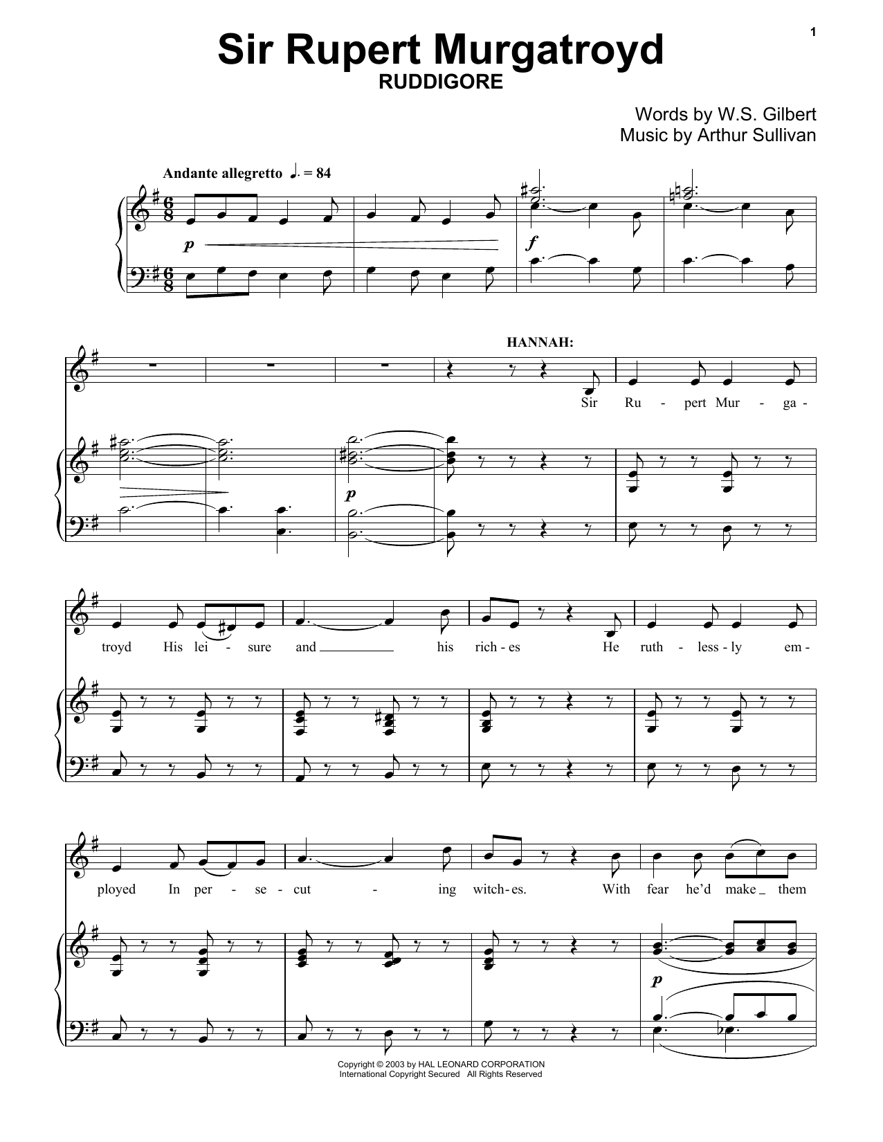Learn to play Gilbert & Sullivan Sir Rupert Murgatroyd sheet music for Piano Solo in minutes. Price: 7.8900$ Gilbert & Sullivan Sir Rupert Murgatroyd sheet music notes and chords arranged for Piano Solo