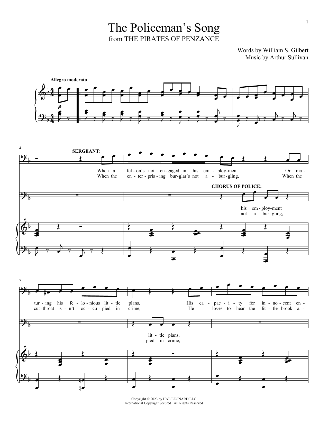 Gilbert & Sullivan The Policeman's Song (from The Pirates Of Penzance) sheet music notes and chords. Download Printable PDF.