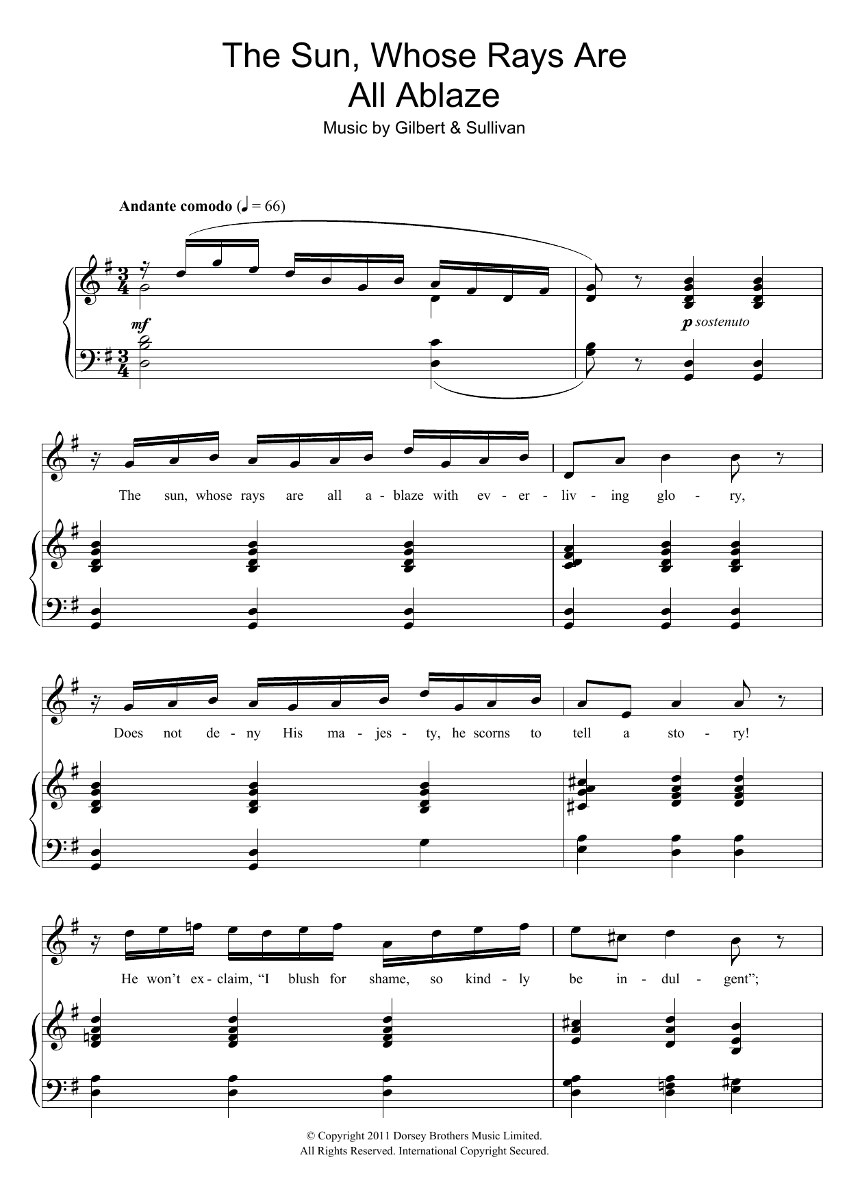 Gilbert & Sullivan The Sun Whose Rays Are All Ablaze (from The Mikado) sheet music notes and chords. Download Printable PDF.