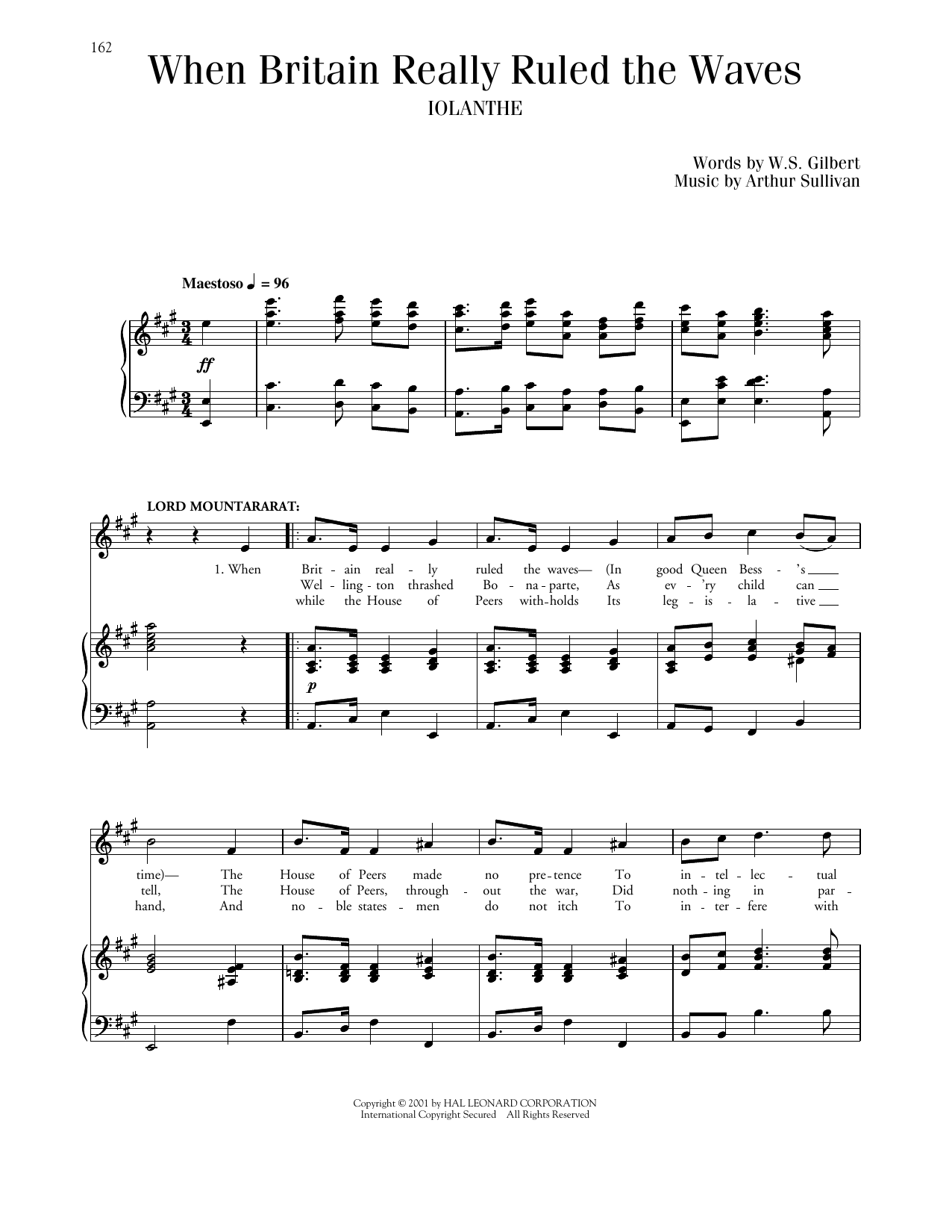 Gilbert & Sullivan When Britain Really Ruled The Waves sheet music notes and chords. Download Printable PDF.