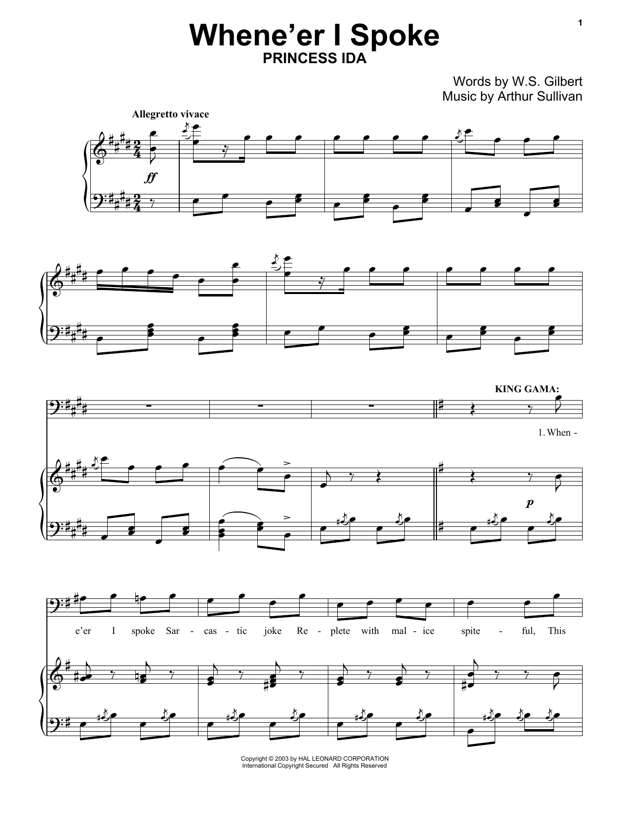 Learn to play Gilbert & Sullivan When E'er I Spoke sheet music for Piano Solo in minutes. Price: 7.8900$ Gilbert & Sullivan When E'er I Spoke sheet music notes and chords arranged for Piano Solo