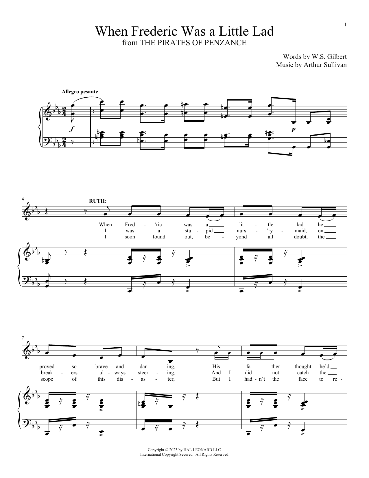 Gilbert & Sullivan When Frederic Was A Little Lad (from The Pirates Of Penzance) sheet music notes and chords. Download Printable PDF.