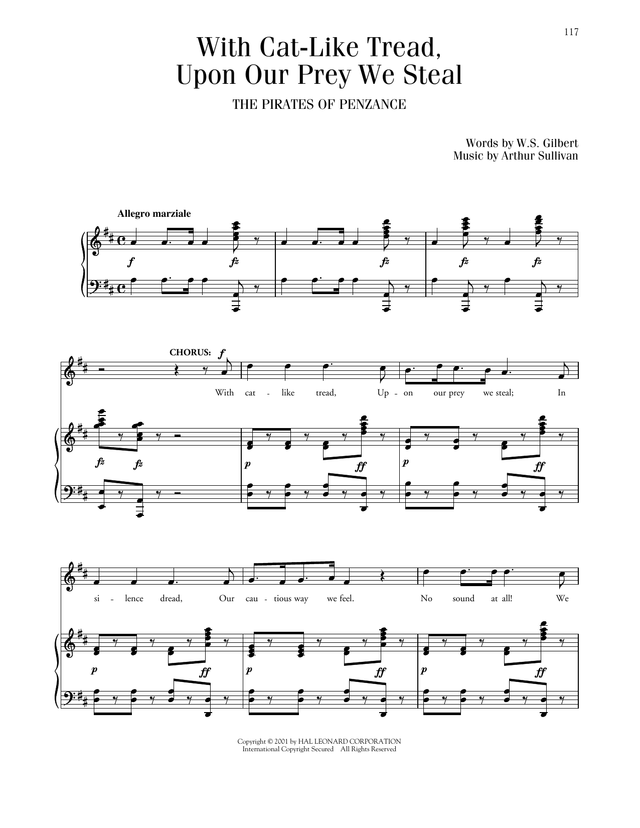 Gilbert & Sullivan With Cat-Like Tread (from The Pirates Of Penzance) sheet music notes and chords. Download Printable PDF.