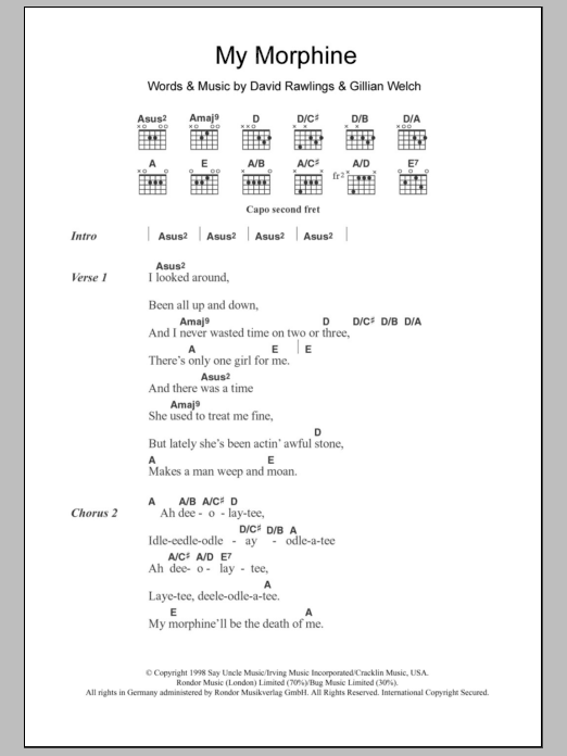 Gillian Welch My Morphine sheet music notes and chords. Download Printable PDF.