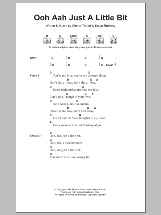 Gina G Ooh Aah Just A Little Bit sheet music notes and chords. Download Printable PDF.