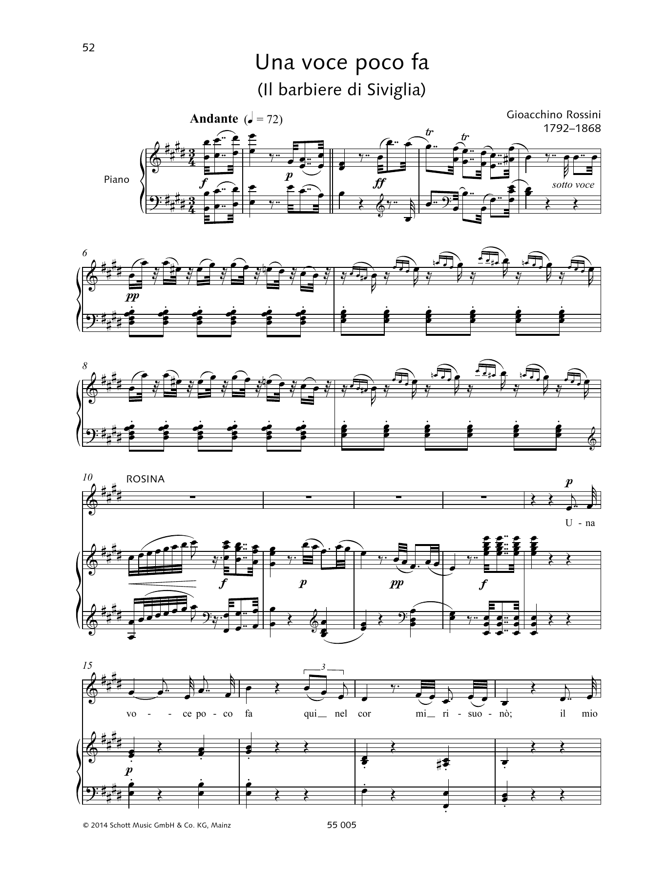 Gioacchino Rossini Una voce poco fa sheet music notes and chords. Download Printable PDF.