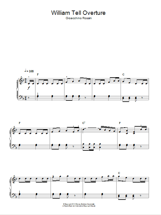 Gioachino Rossini William Tell Overture (Finale) sheet music notes and chords arranged for Beginner Piano (Abridged)