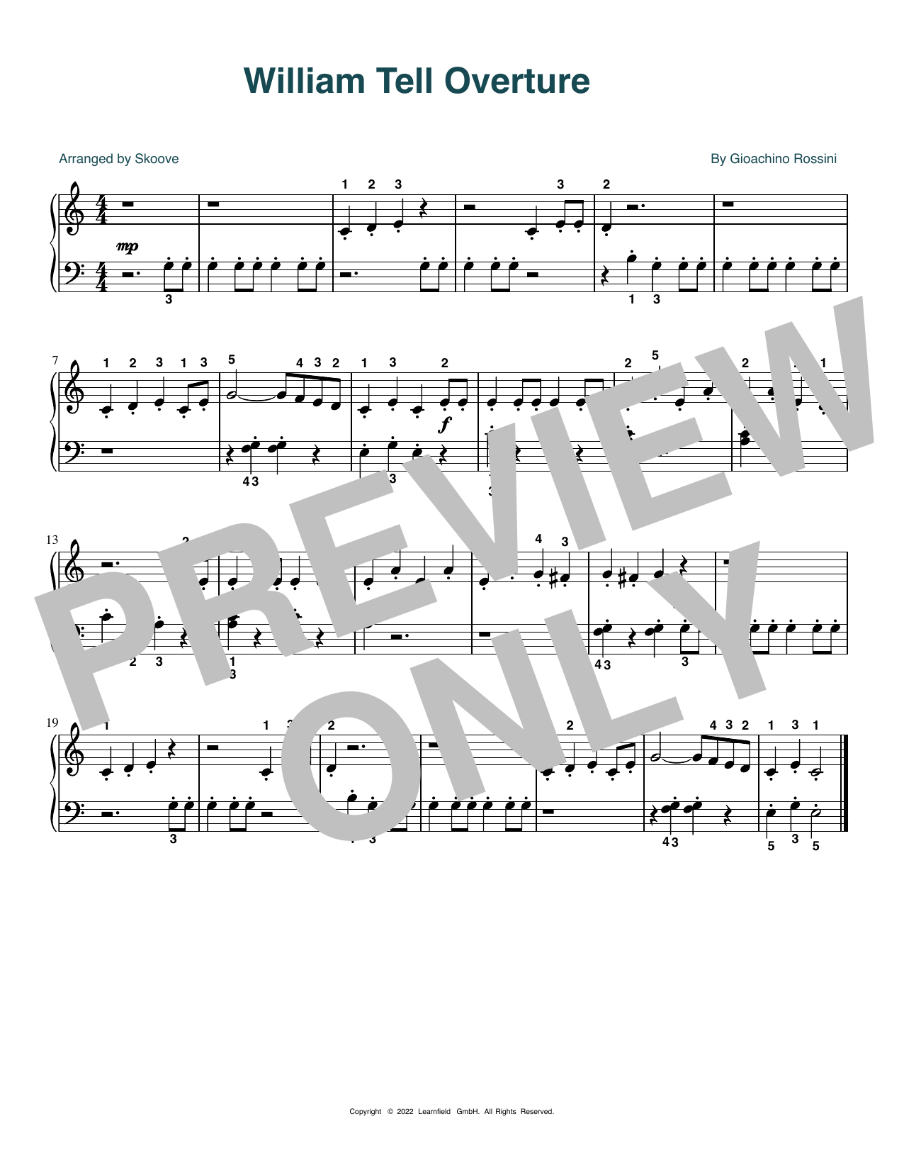 Gioachino Rossini William Tell Overture (arr. Skoove) sheet music notes and chords arranged for Beginner Piano (Abridged)