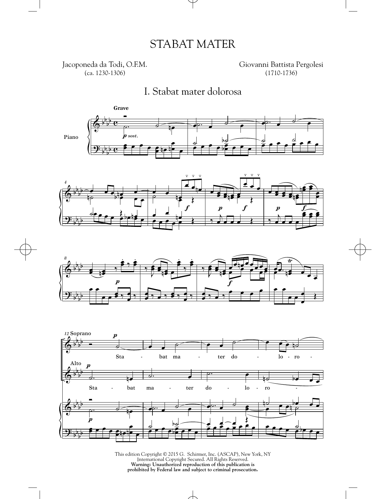 Giovanni Battista Pergolesi Stabat Mater (First Movement) sheet music notes and chords. Download Printable PDF.