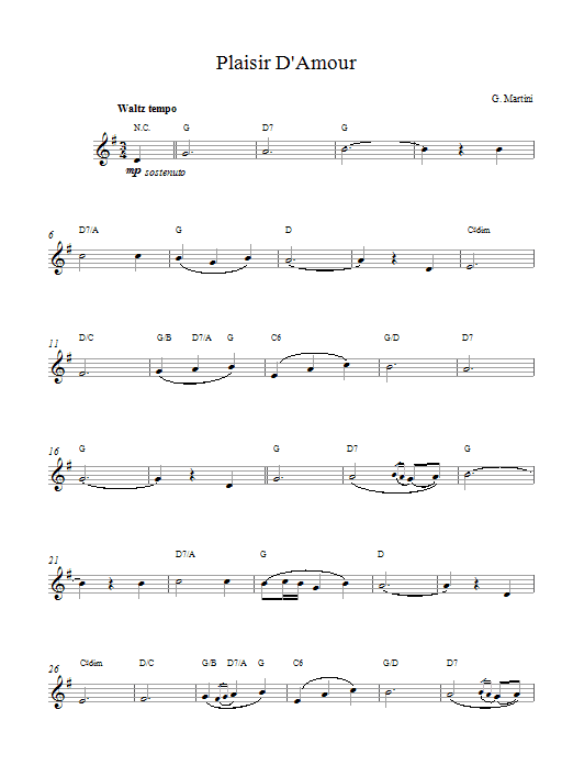 Giovanni Martini Plaisir d'Amour sheet music notes and chords. Download Printable PDF.