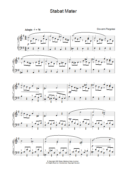 Learn to play Giovanni Pergolesi Stabat Mater sheet music for Piano Solo in minutes. Price: 7.8900$ Giovanni Pergolesi Stabat Mater sheet music notes and chords arranged for Piano Solo