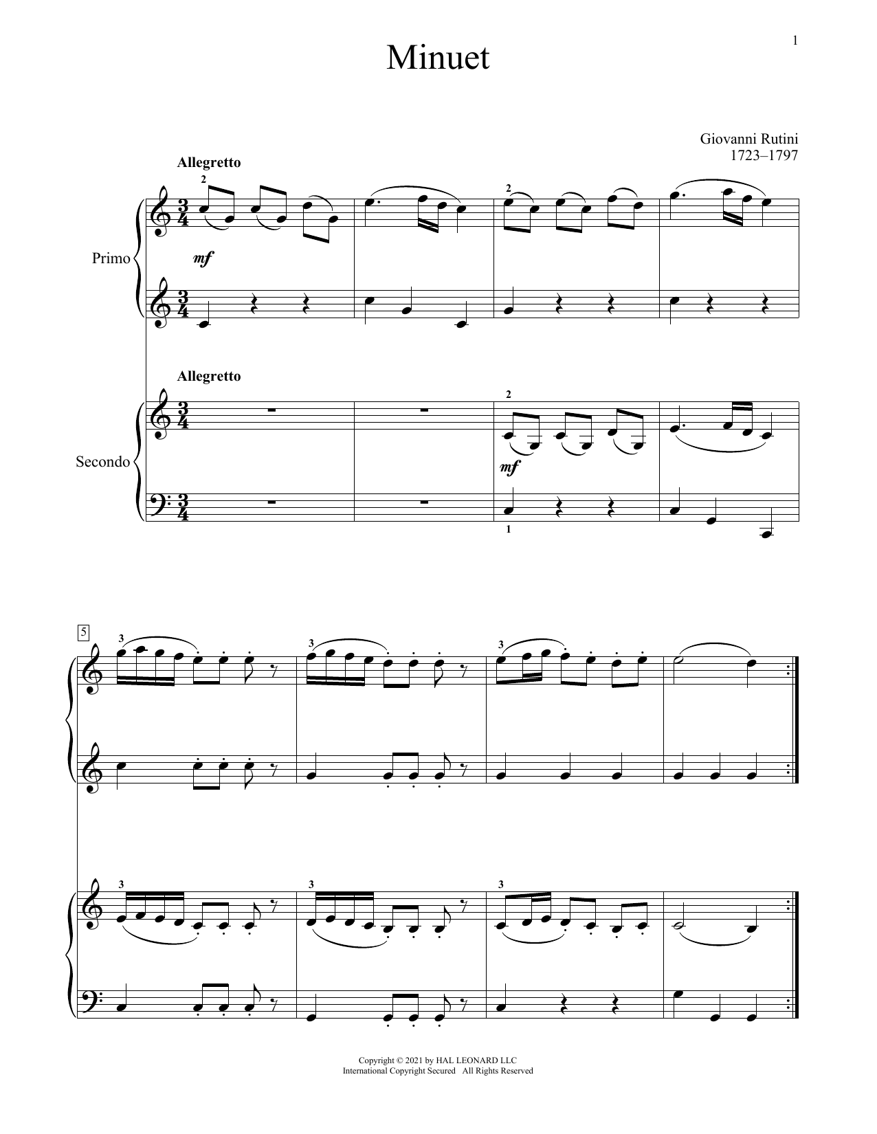 Giovanni Rutini Minuet sheet music notes and chords. Download Printable PDF.