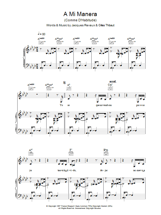 Gipsy Kings A Mi Manera (Comme D'Habitude) sheet music notes and chords. Download Printable PDF.