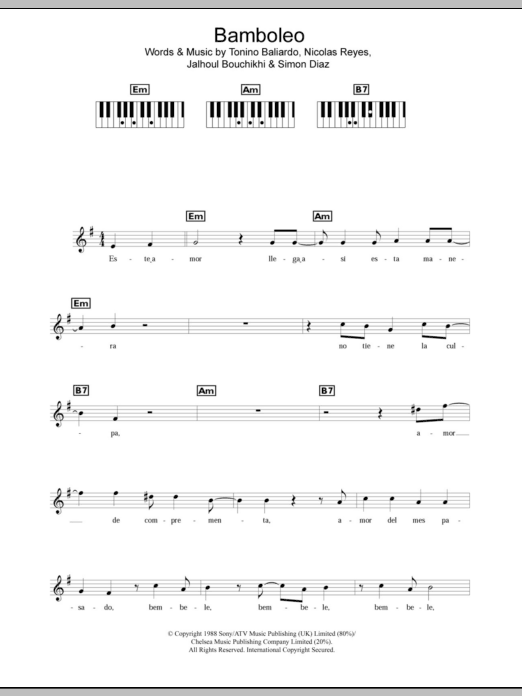 Gipsy Kings Bamboleo sheet music notes and chords. Download Printable PDF.