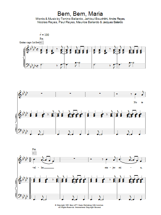 Gipsy Kings Bem Bem Maria sheet music notes and chords. Download Printable PDF.