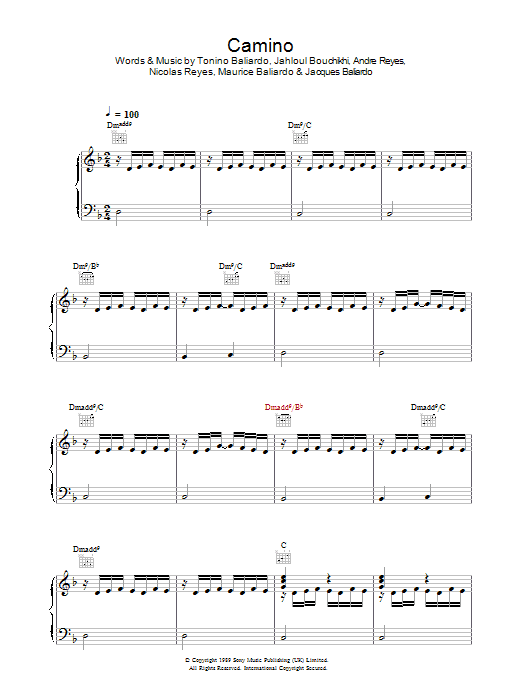 Learn to play Gipsy Kings Camino sheet music for Piano, Vocal & Guitar Chords in minutes. Price: 7.8900$ Gipsy Kings Camino sheet music notes and chords arranged for Piano, Vocal & Guitar Chords