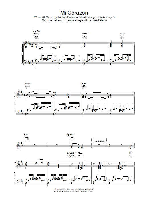 Learn to play Gipsy Kings Mi Corazon sheet music for Piano, Vocal & Guitar Chords in minutes. Price: 7.8900$ Gipsy Kings Mi Corazon sheet music notes and chords arranged for Piano, Vocal & Guitar Chords