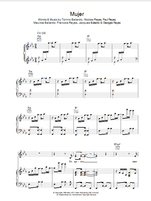 Learn to play Gipsy Kings Mujer sheet music for Piano, Vocal & Guitar Chords in minutes. Price: 7.8900$ Gipsy Kings Mujer sheet music notes and chords arranged for Piano, Vocal & Guitar Chords