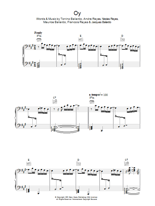 Learn to play Gipsy Kings Oy sheet music for Piano, Vocal & Guitar Chords in minutes. Price: 7.8900$ Gipsy Kings Oy sheet music notes and chords arranged for Piano, Vocal & Guitar Chords