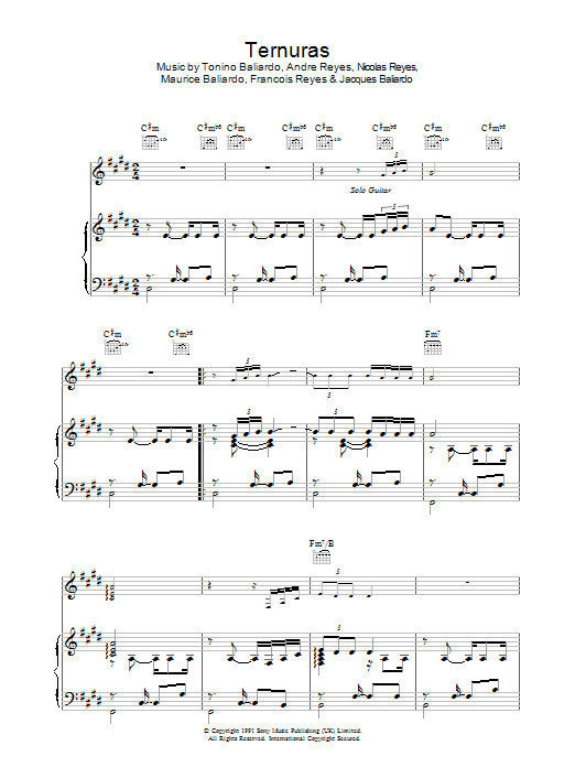 Learn to play Gipsy Kings Ternuras sheet music for Piano, Vocal & Guitar Chords in minutes. Price: 7.8900$ Gipsy Kings Ternuras sheet music notes and chords arranged for Piano, Vocal & Guitar Chords