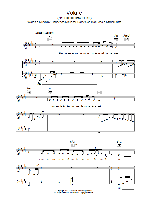Learn to play Gipsy Kings Volare (Nel Blu Di Pinto Di Blu) sheet music for Piano, Vocal & Guitar Chords in minutes. Price: 7.8900$ Gipsy Kings Volare (Nel Blu Di Pinto Di Blu) sheet music notes and chords arranged for Piano, Vocal & Guitar Chords