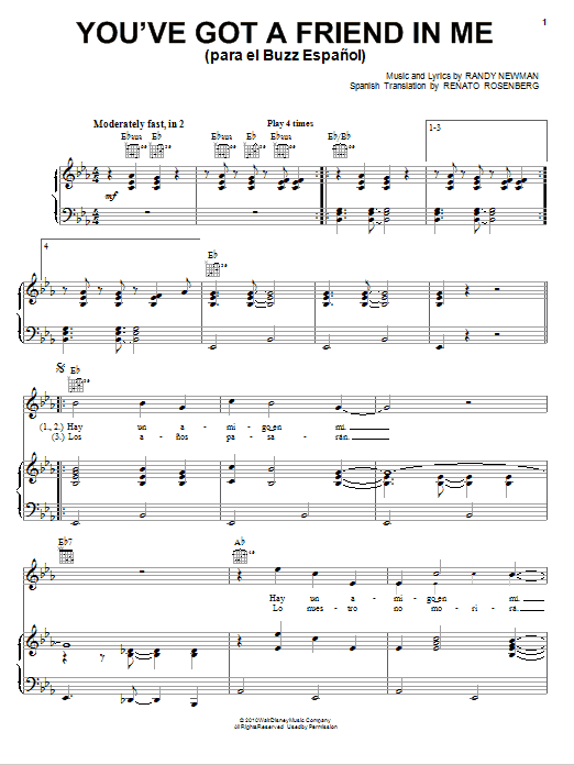 Learn to play Gipsy Kings You've Got a Friend in Me (para el Buzz Español) (from Toy Story 3) sheet music for Piano, Vocal & Guitar Chords (Right-Hand Melody) in minutes. Price: 7.8900$ Gipsy Kings You've Got a Friend in Me (para el Buzz Español) (from Toy Story 3) sheet music notes and chords arranged for Piano, Vocal & Guitar Chords (Right-Hand Melody)
