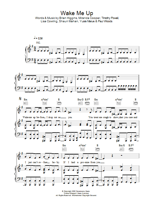 Learn to play Girls Aloud Wake Me Up sheet music for Piano, Vocal & Guitar Chords in minutes. Price: 7.8900$ Girls Aloud Wake Me Up sheet music notes and chords arranged for Piano, Vocal & Guitar Chords