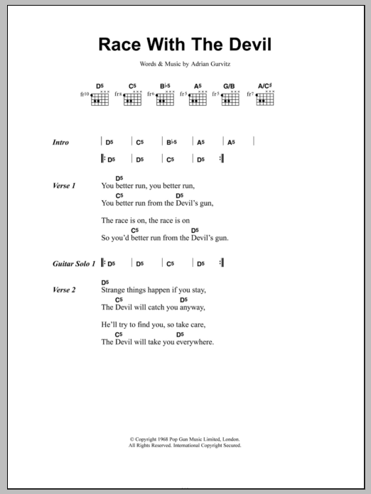 Girlschool Race With The Devil sheet music notes and chords. Download Printable PDF.