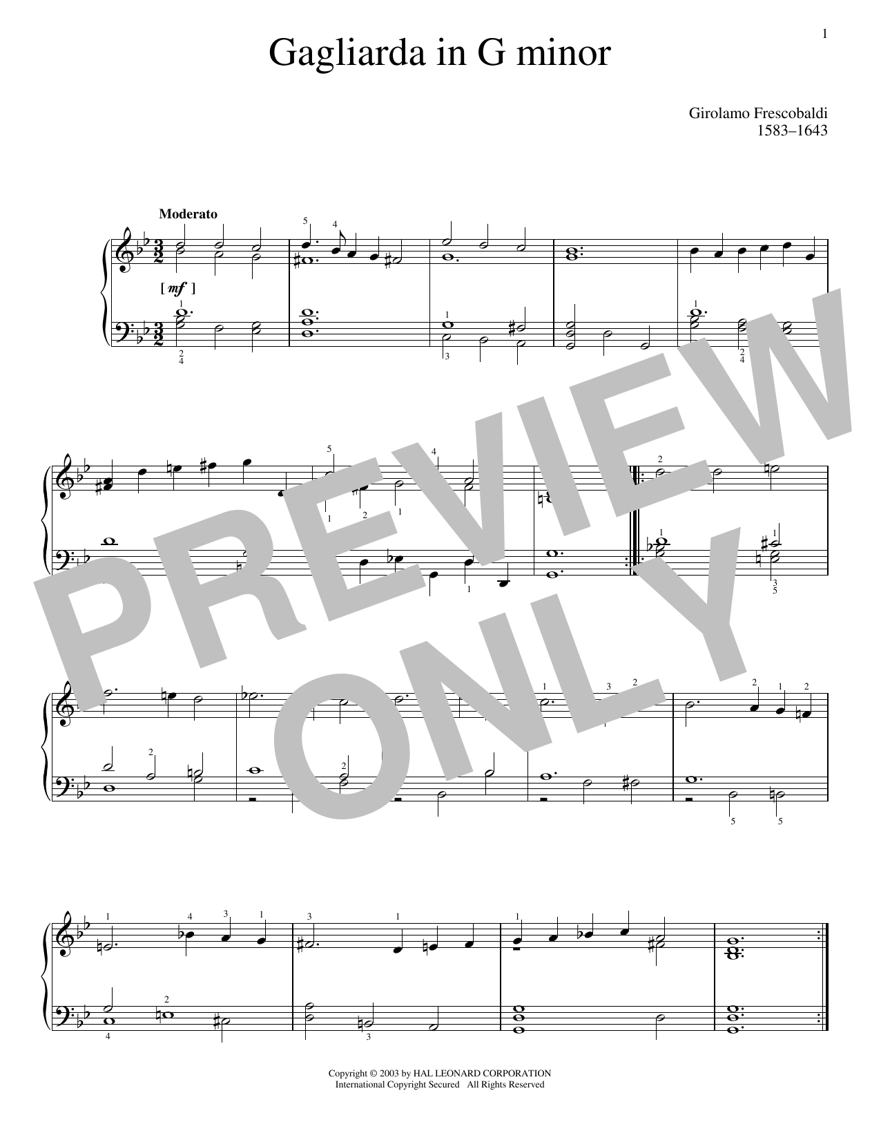 Girolamo Frescobaldi Gagliarda sheet music notes and chords arranged for Piano Solo