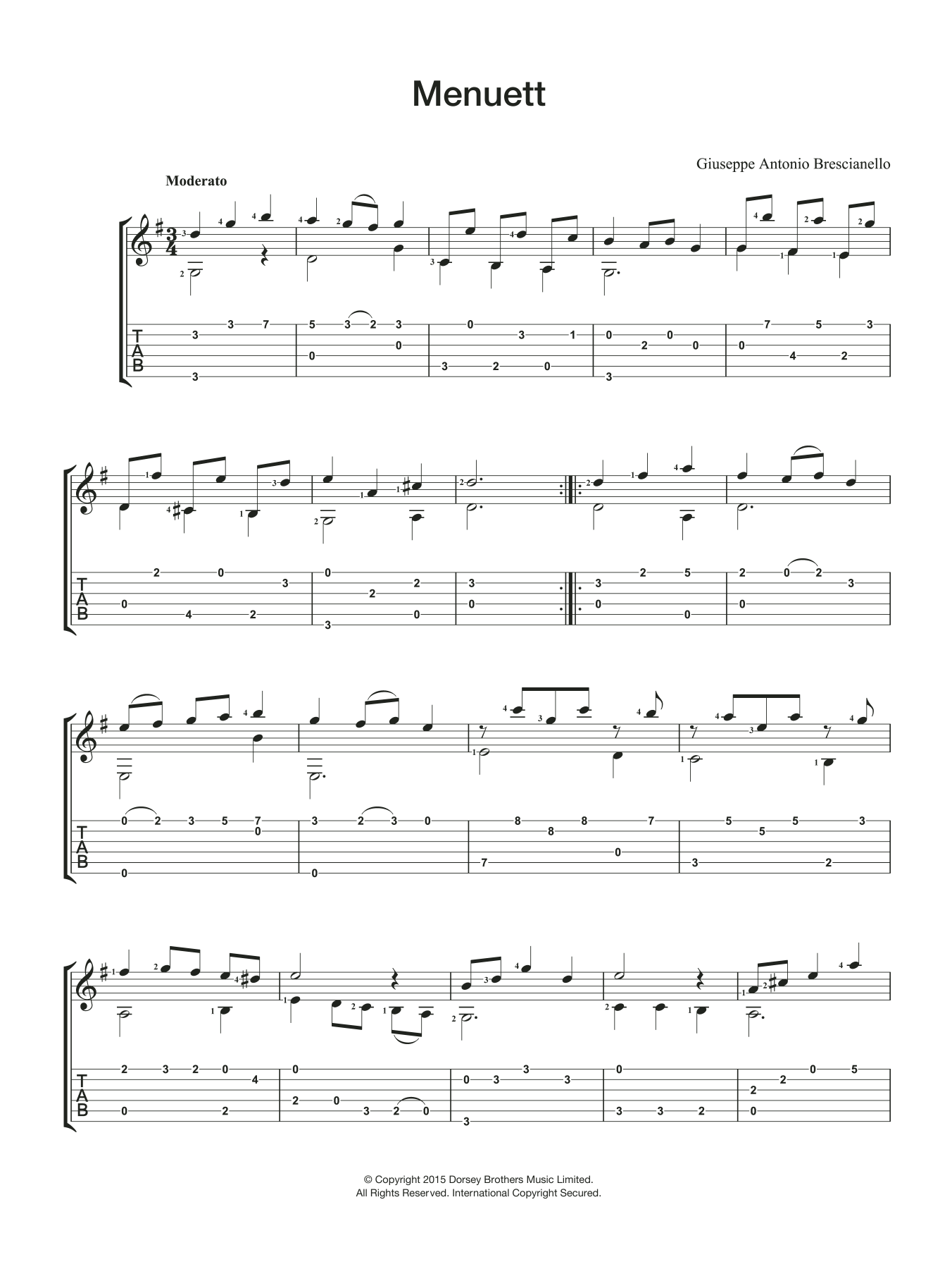 Giuseppe Antonio Brescianello Menuett sheet music notes and chords. Download Printable PDF.