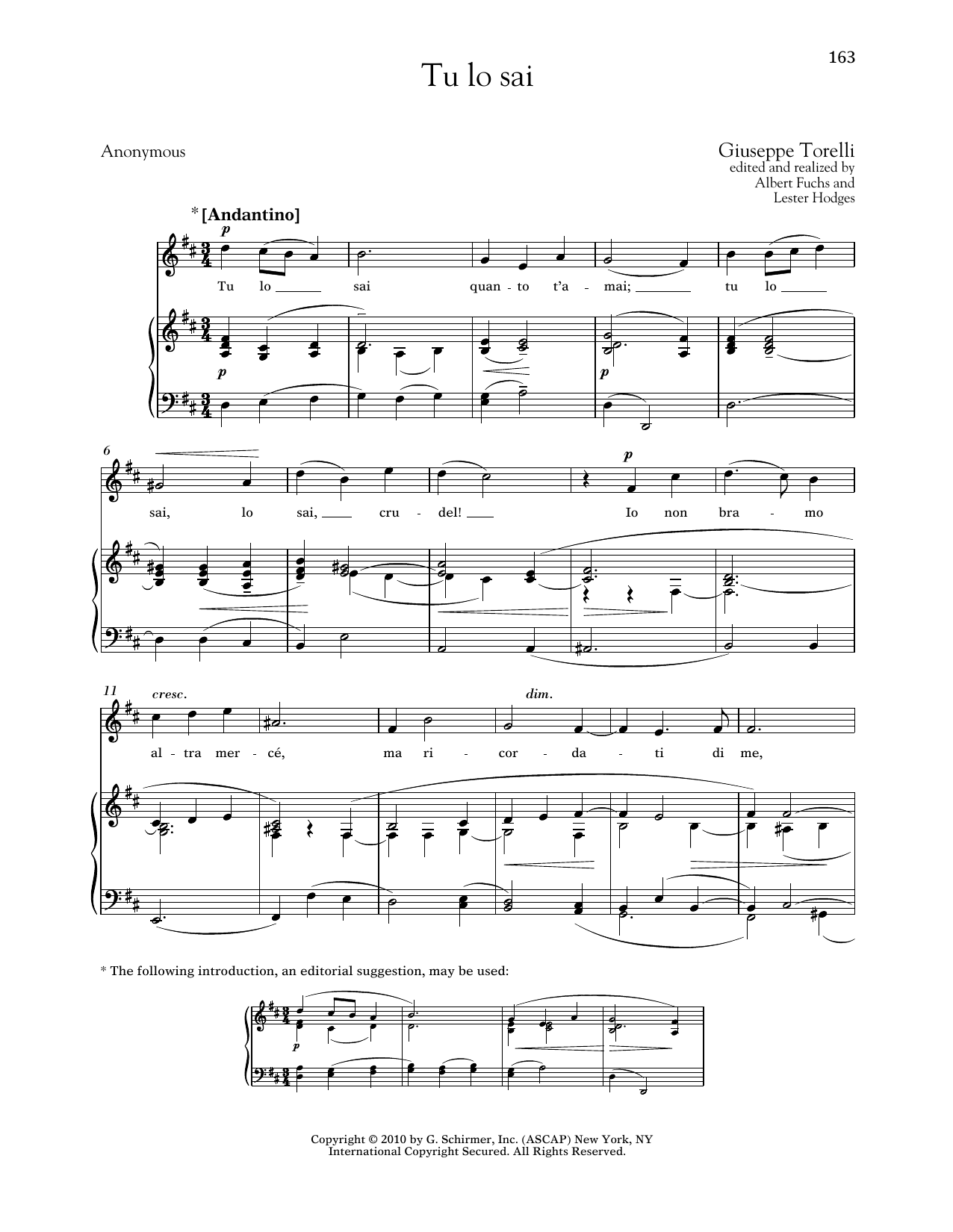 Giuseppe Torelli Tu Lo Sai sheet music notes and chords. Download Printable PDF.