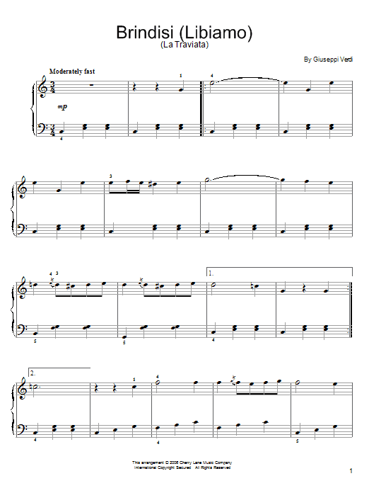 Giuseppe Verdi Brindisi (Libiamo Ne' Lieti Calici) (from La Traviata) sheet music notes and chords arranged for Easy Piano