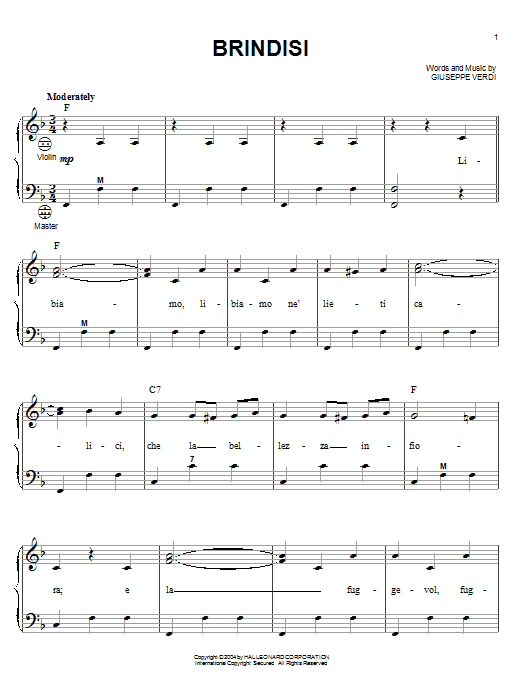 Giuseppe Verdi Brindisi (from La Traviata) sheet music notes and chords arranged for Accordion