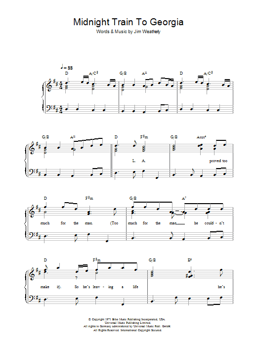 Gladys Knight & The Pips Midnight Train To Georgia sheet music notes and chords. Download Printable PDF.