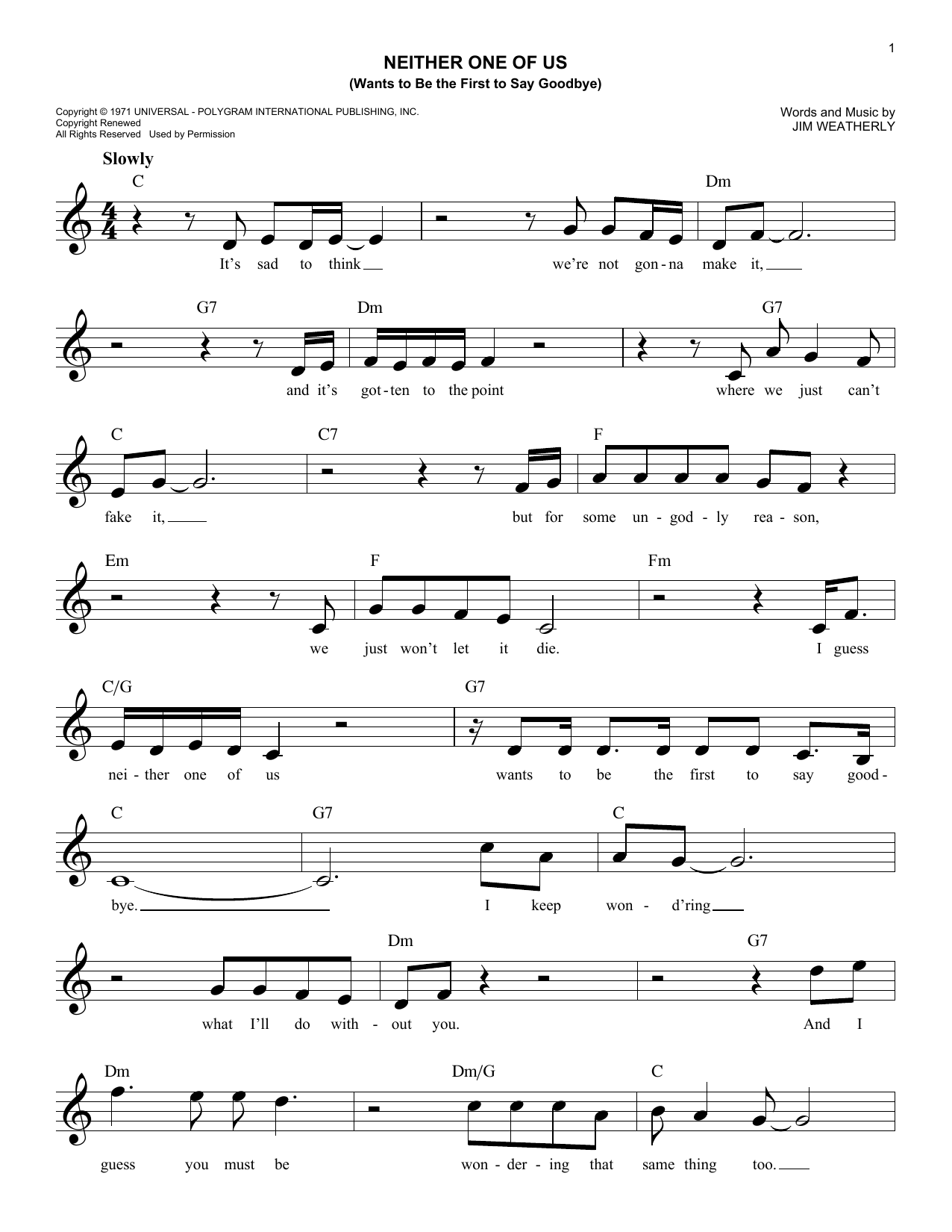 Gladys Knight & The Pips Neither One Of Us (Wants To Be The First To Say Goodbye) sheet music notes and chords. Download Printable PDF.