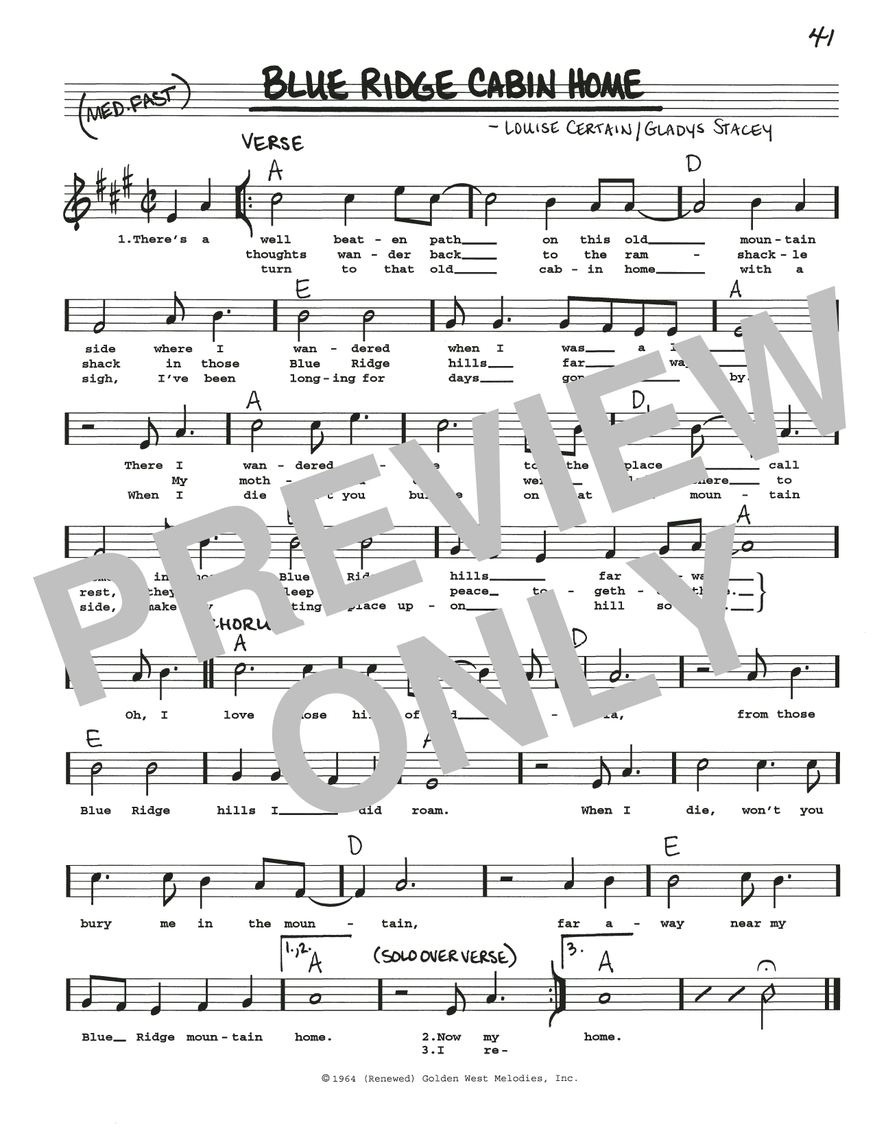 Gladys Stacey Blue Ridge Cabin Home sheet music notes and chords. Download Printable PDF.