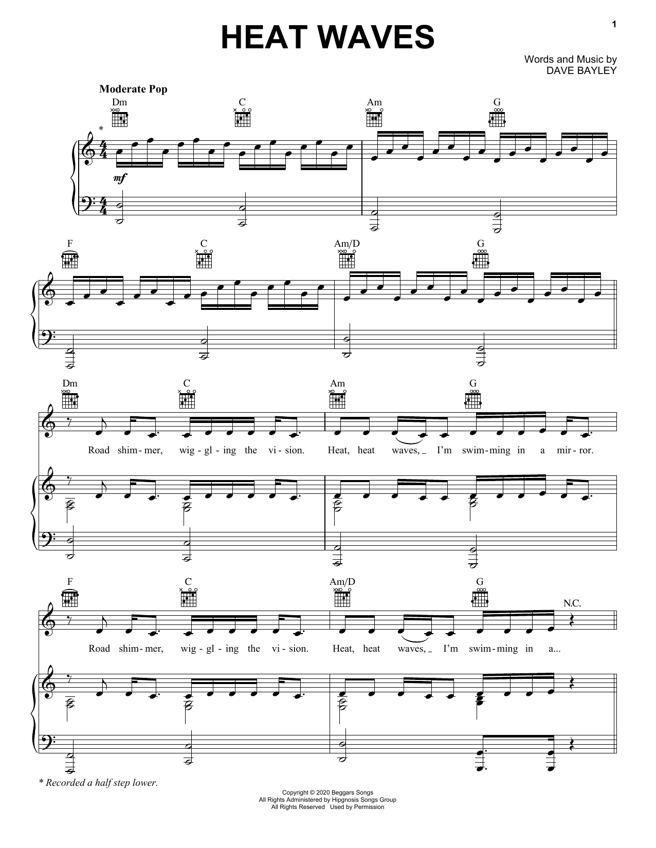 Glass Animals Heat Waves sheet music notes and chords. Download Printable PDF.