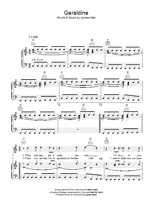 Glasvegas Geraldine sheet music notes and chords. Download Printable PDF.