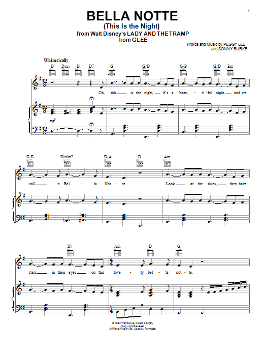 Glee Cast Bella Notte (This Is The Night) (from Lady And The Tramp) sheet music notes and chords. Download Printable PDF.