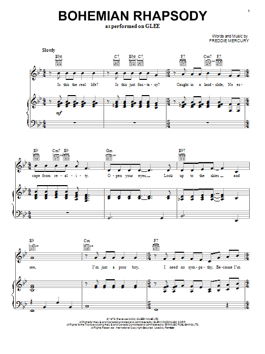 Glee Cast Bohemian Rhapsody sheet music notes and chords. Download Printable PDF.