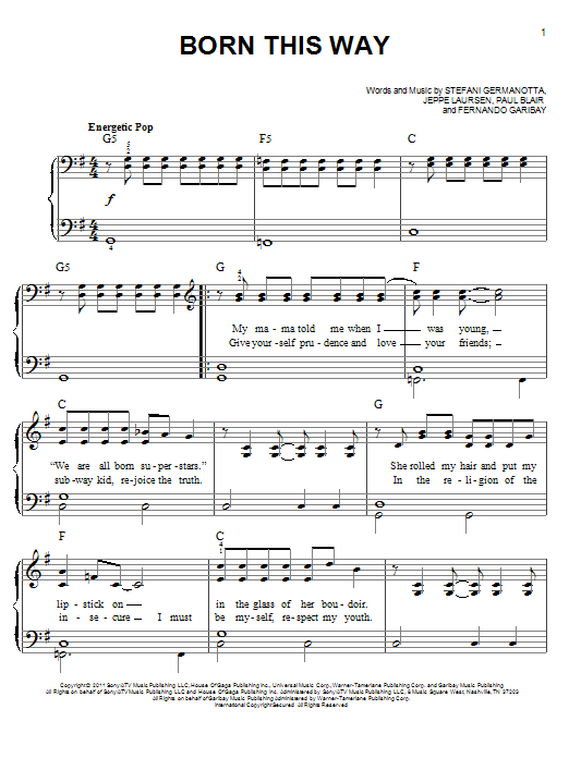 Learn to play Glee Cast Born This Way sheet music for Easy Piano in minutes. Price: 6.9900$ Glee Cast Born This Way sheet music notes and chords arranged for Easy Piano